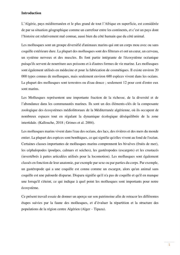 Contribution au recensement des mollusques de la région centre (Alger et Tipaza)