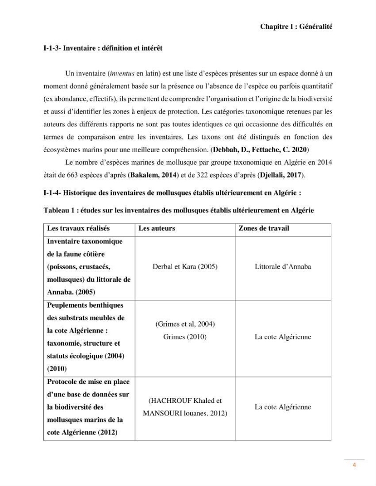 Contribution au recensement des mollusques de la région centre (Alger et Tipaza)