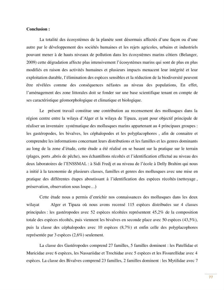 Contribution au recensement des mollusques de la région centre (Alger et Tipaza)
