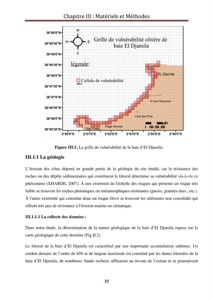 Calcul de l\'indice de vulnérabilité côtière de la baie d\'El Djamila