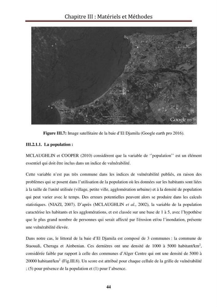 Calcul de l\'indice de vulnérabilité côtière de la baie d\'El Djamila