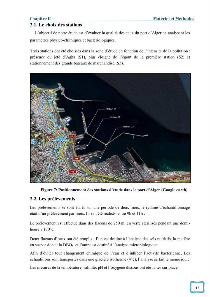 Contribution à l\'étude des paramètres physcio-chimiques et bactériologiques des eaux du port d\'Alger