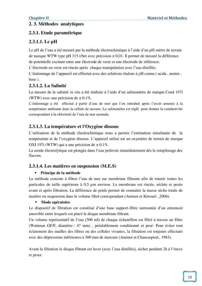 Contribution à l\'étude des paramètres physcio-chimiques et bactériologiques des eaux du port d\'Alger