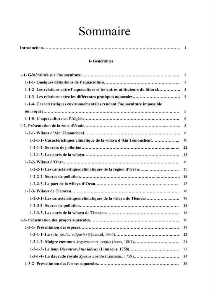Caractérisation de l\'aquaculture marine au niveau de la côte ouest Algérienne: état actuel et perspectives de développement