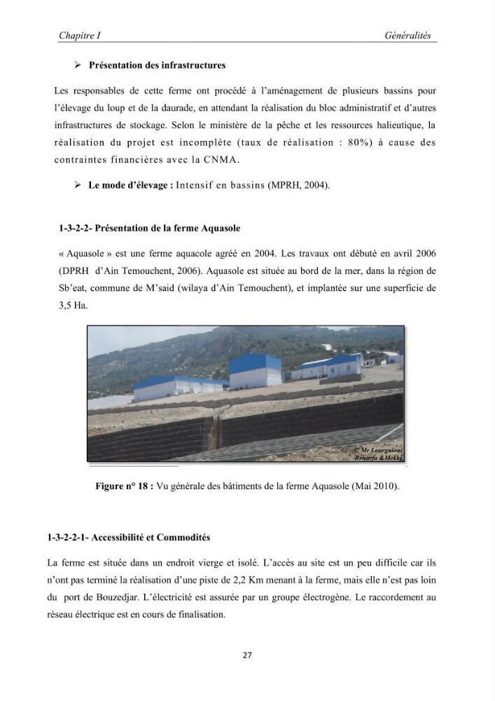 Caractérisation de l\'aquaculture marine au niveau de la côte ouest Algérienne: état actuel et perspectives de développement