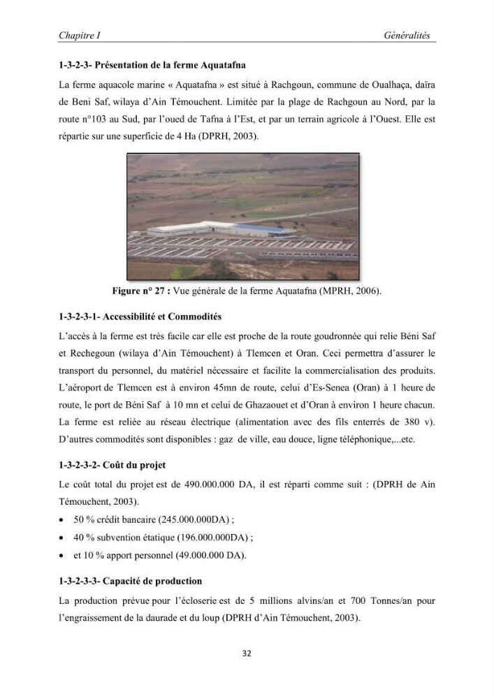 Caractérisation de l\'aquaculture marine au niveau de la côte ouest Algérienne: état actuel et perspectives de développement