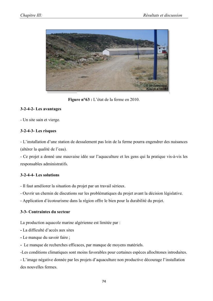Caractérisation de l\'aquaculture marine au niveau de la côte ouest Algérienne: état actuel et perspectives de développement