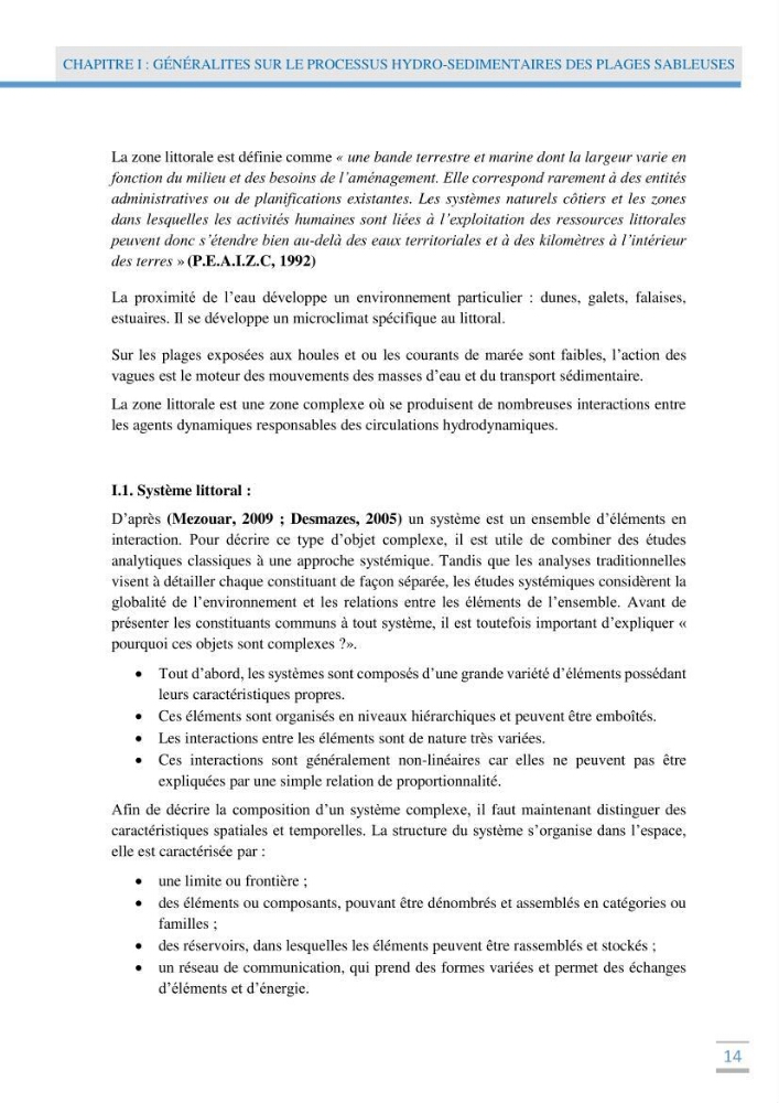 Analyse statistique de l\'evolution morphodynamique des plages ( plage de boumerdès Ouest)