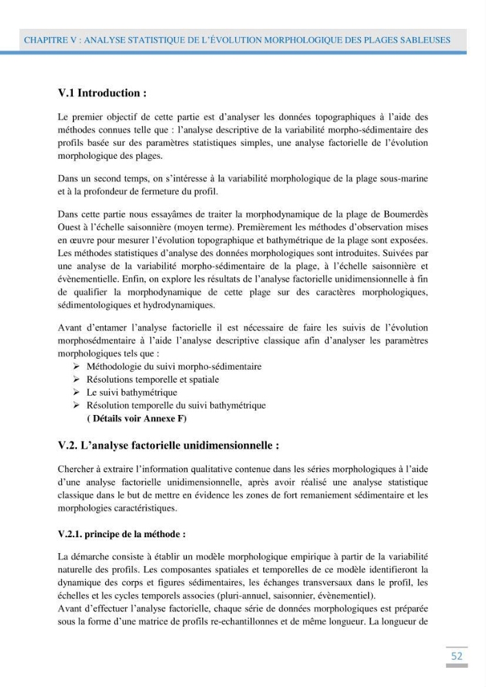 Analyse statistique de l\'evolution morphodynamique des plages ( plage de boumerdès Ouest)