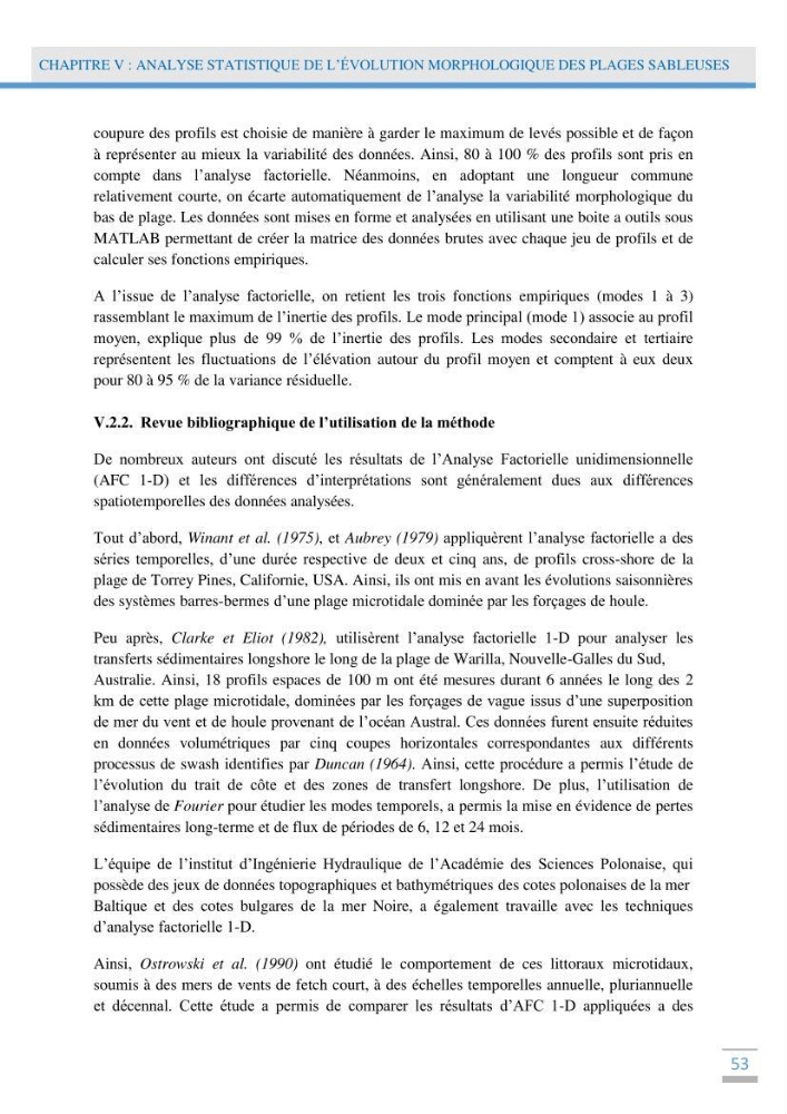 Analyse statistique de l\'evolution morphodynamique des plages ( plage de boumerdès Ouest)