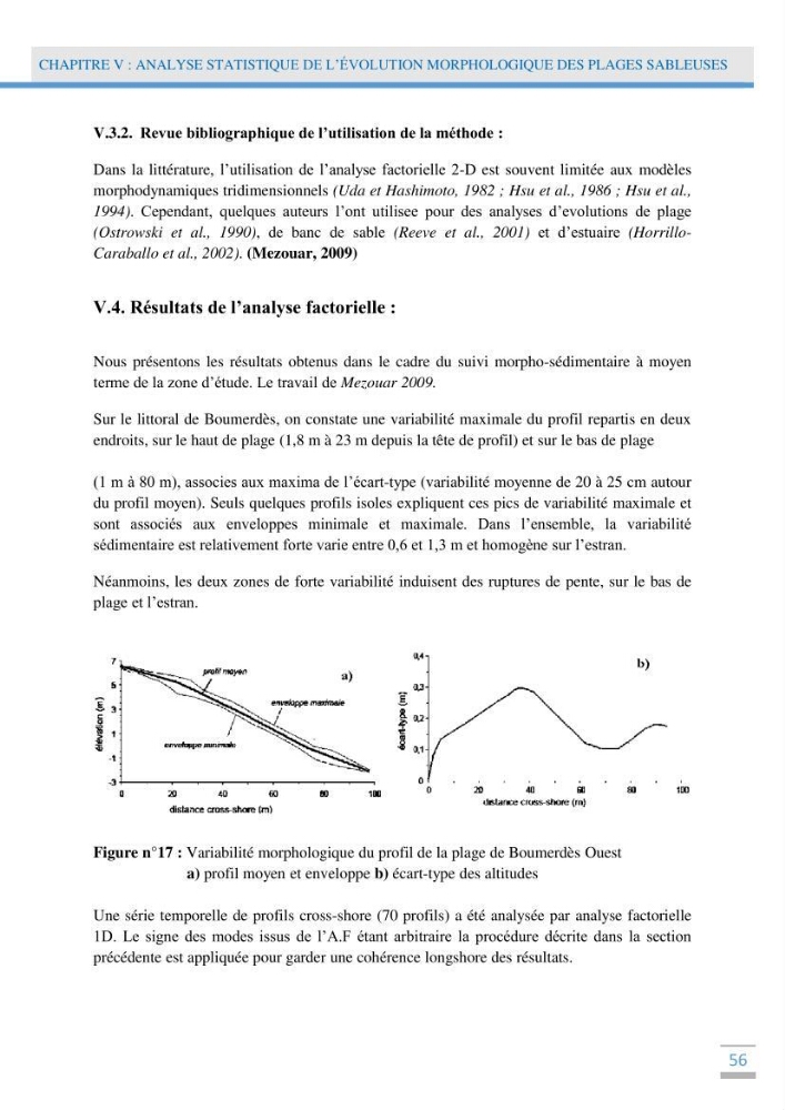 Analyse statistique de l\'evolution morphodynamique des plages ( plage de boumerdès Ouest)