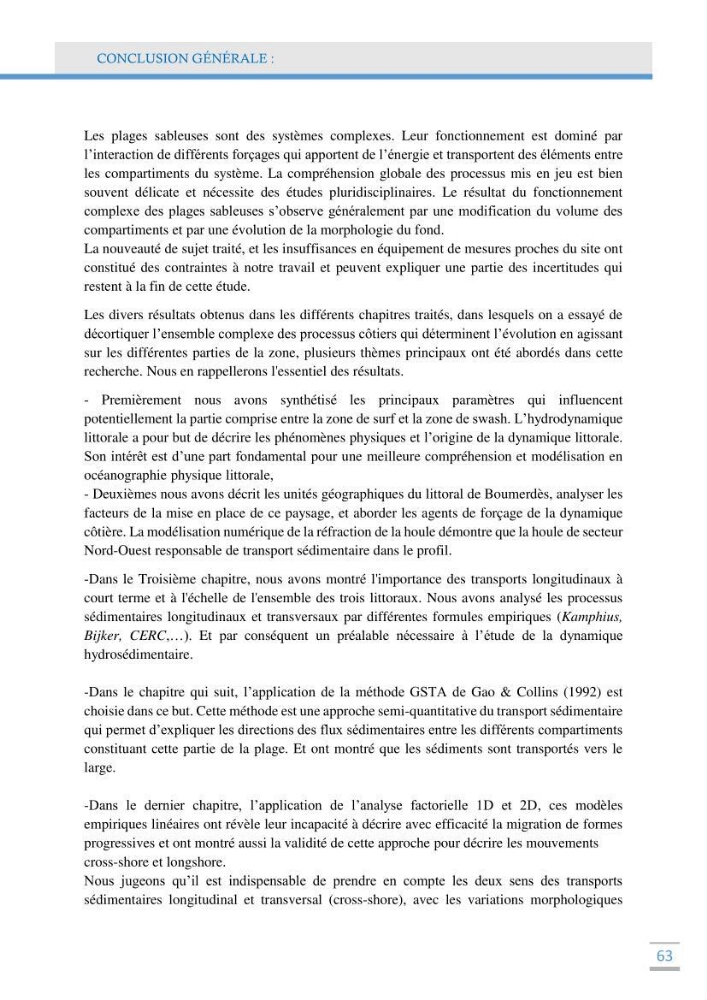 Analyse statistique de l\'evolution morphodynamique des plages ( plage de boumerdès Ouest)