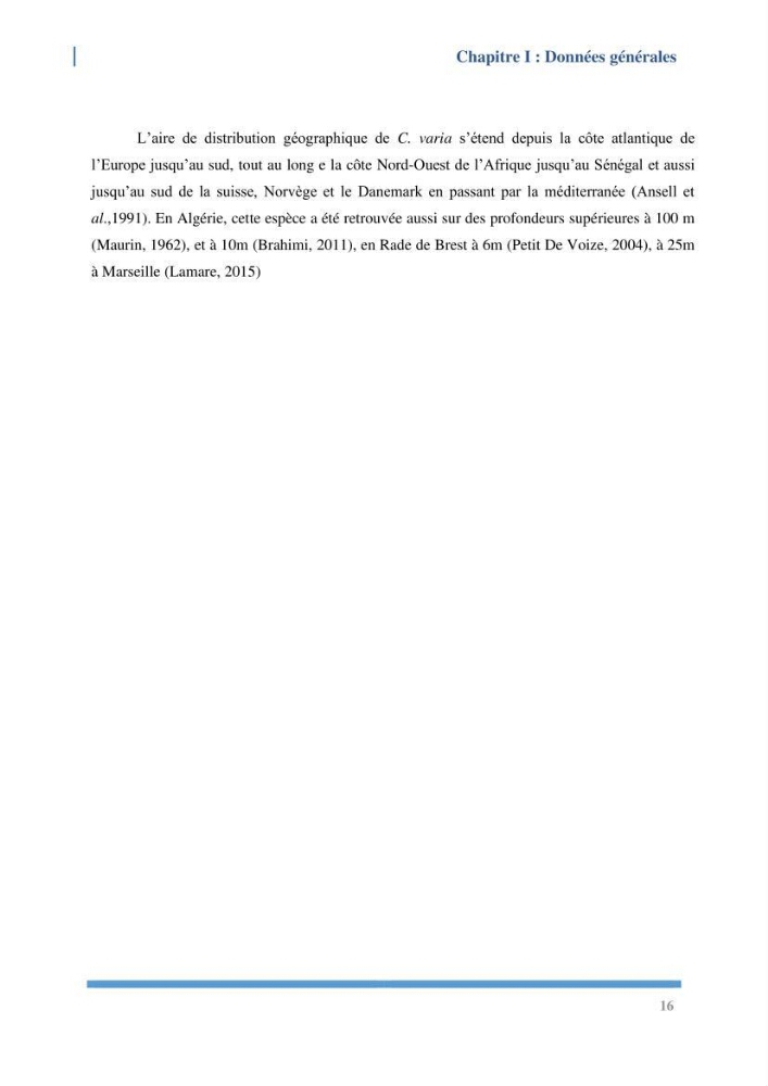 Etude de l’écologie et des Potentialités Aquacoles d’un Mollusque Bivalve Chlamys varia (Linnaeus, 1758) dans la baie de Bou Ismail