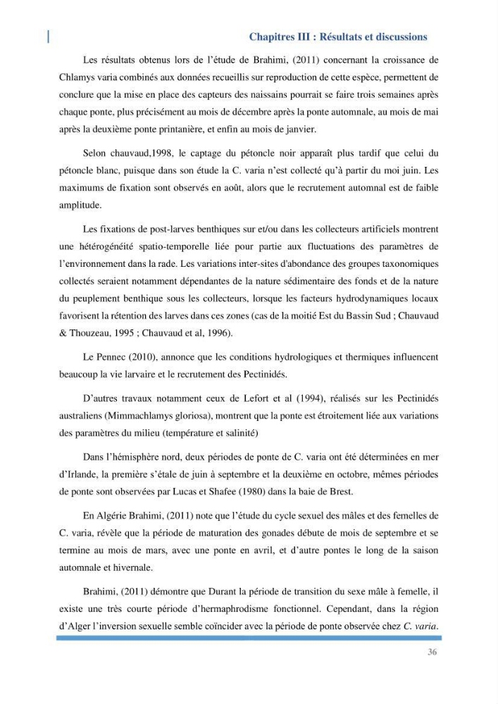 Etude de l’écologie et des Potentialités Aquacoles d’un Mollusque Bivalve Chlamys varia (Linnaeus, 1758) dans la baie de Bou Ismail