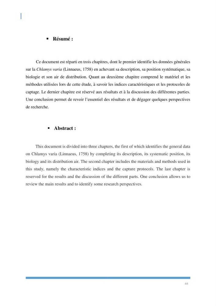 Etude de l’écologie et des Potentialités Aquacoles d’un Mollusque Bivalve Chlamys varia (Linnaeus, 1758) dans la baie de Bou Ismail
