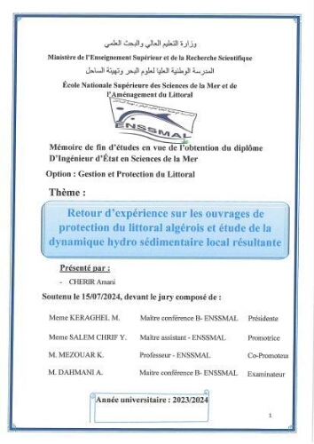 Retour d'éxpérience sur les ouvrages de protection du littoral algérois et étude de la dynamique hydro-sédimentaire local résultante Retour d'éxpérience sur les ouvrages de protection du littoral algérois et étude de la dynamique hydro-sédimentaire local résultante