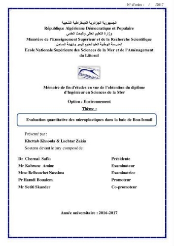 Evaluation quantitative des microplastiques dans la baie de Bou-Ismail Evaluation quantitative des microplastiques dans la baie de Bou-Ismail
