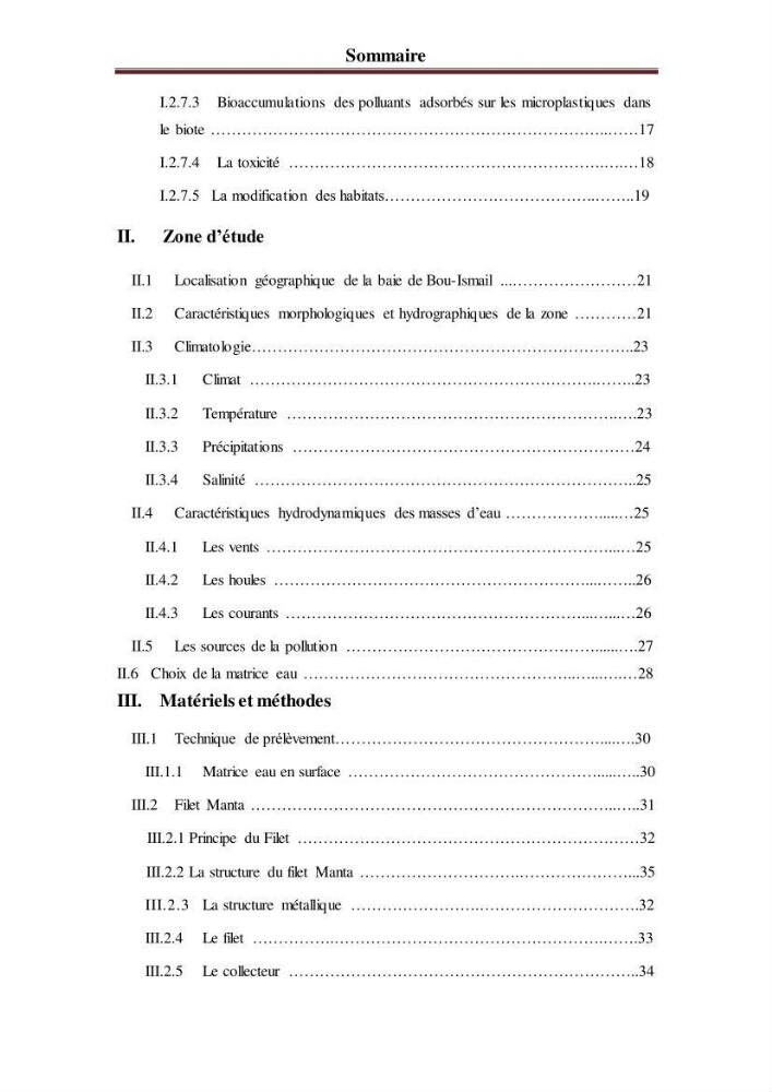 Evaluation quantitative des microplastiques dans la baie de Bou-Ismail