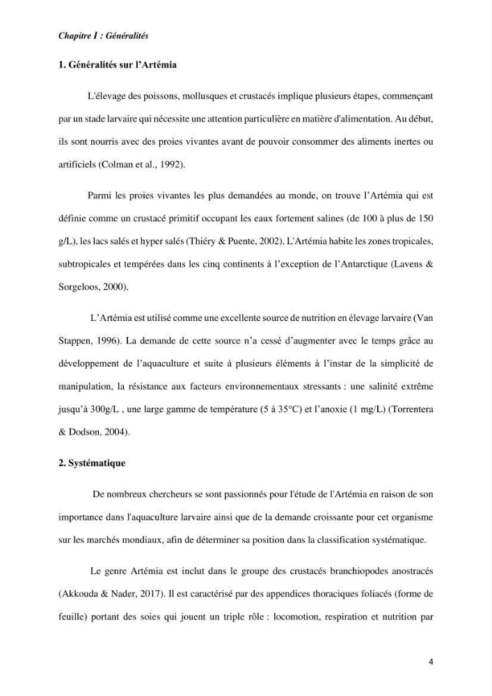 Culture des proies vivantes valorisation d\'une souche d\'artémia