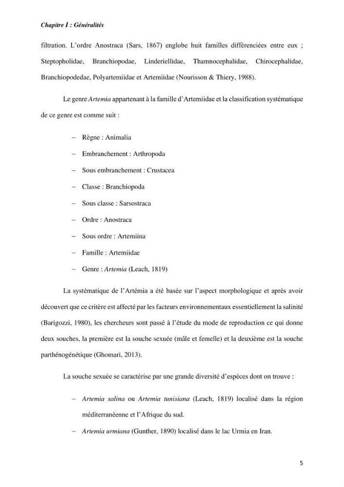 Culture des proies vivantes valorisation d\'une souche d\'artémia