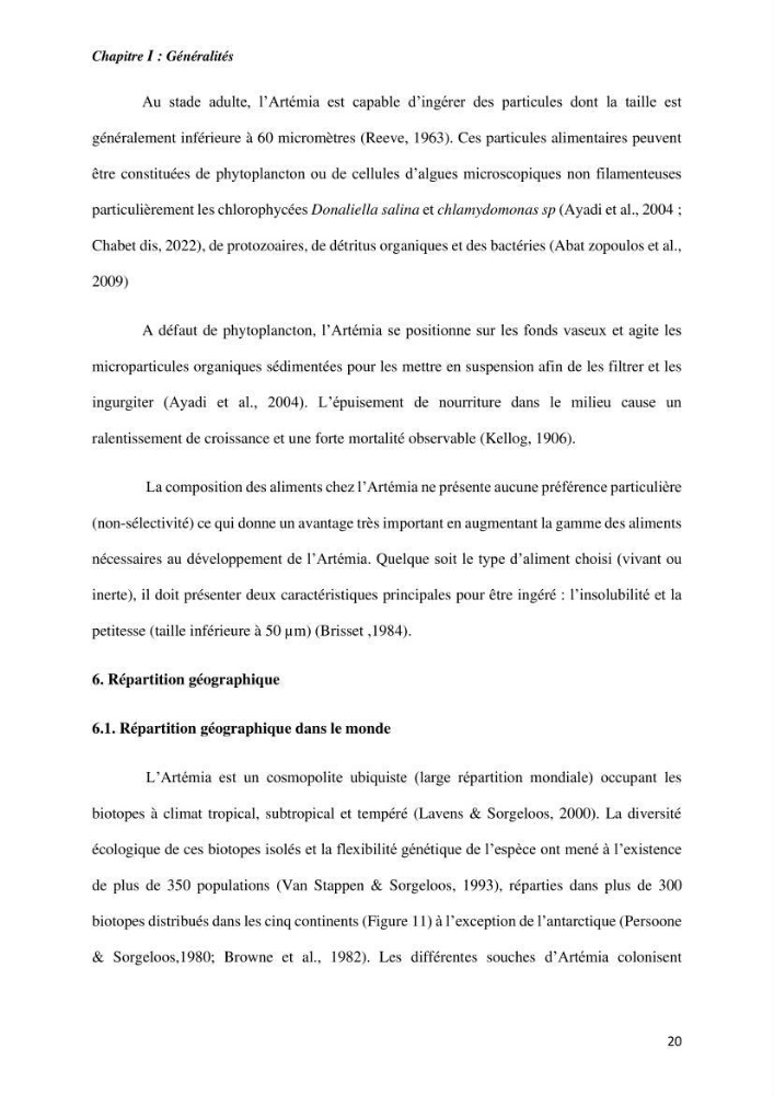 Culture des proies vivantes valorisation d\'une souche d\'artémia