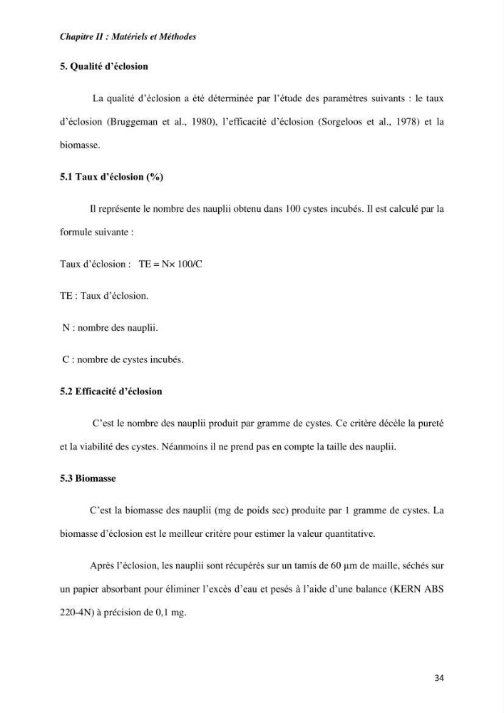 Culture des proies vivantes valorisation d\'une souche d\'artémia