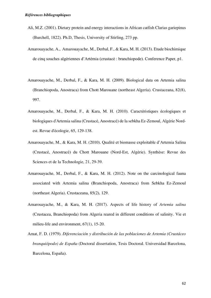 Culture des proies vivantes valorisation d\'une souche d\'artémia