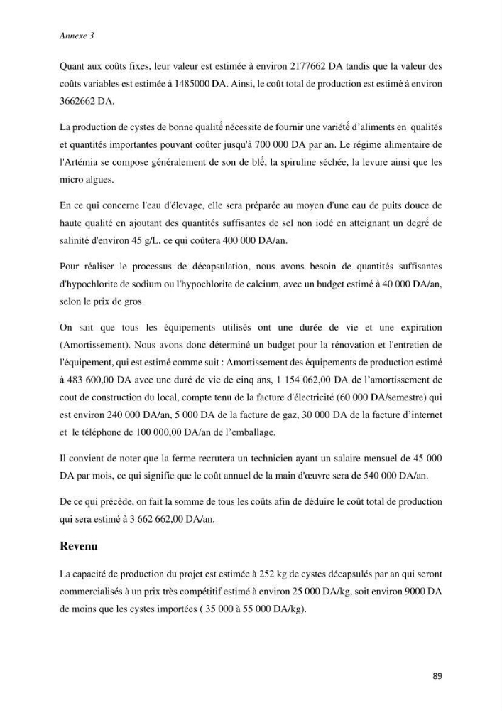 Culture des proies vivantes valorisation d\'une souche d\'artémia