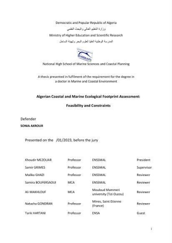 Algerian coastal and marine ecological footprint assessment: feasibility and constraints Algerian coastal and marine ecological footprint assessment: feasibility and constraints