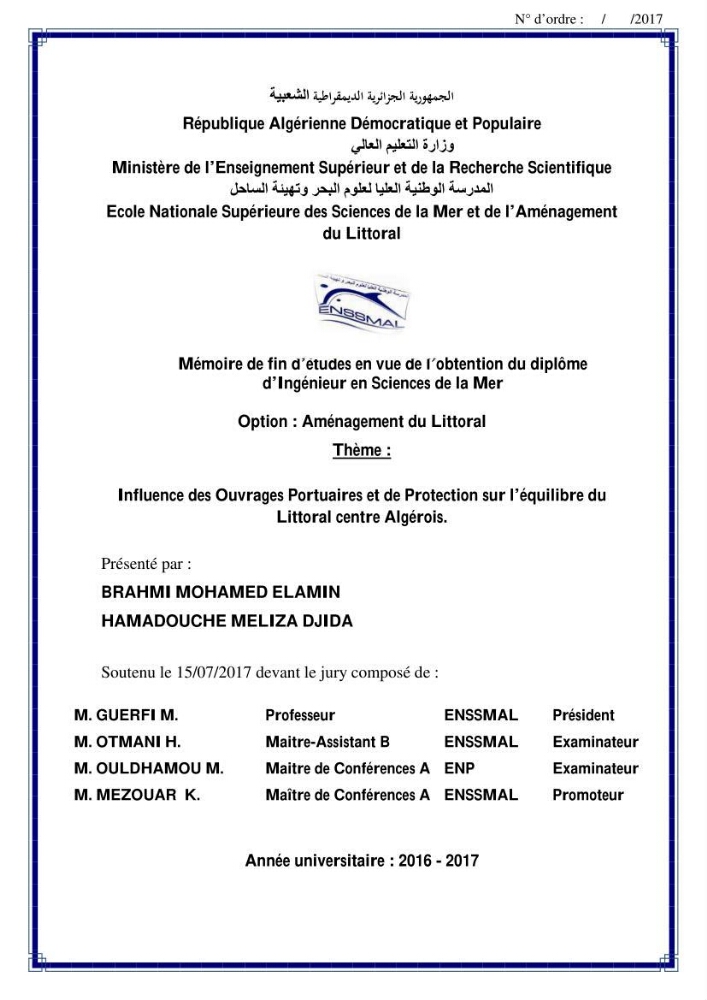 Influence des ouvrages portuaires et de protection sur l\'équilibre du littoral centre Algerien
