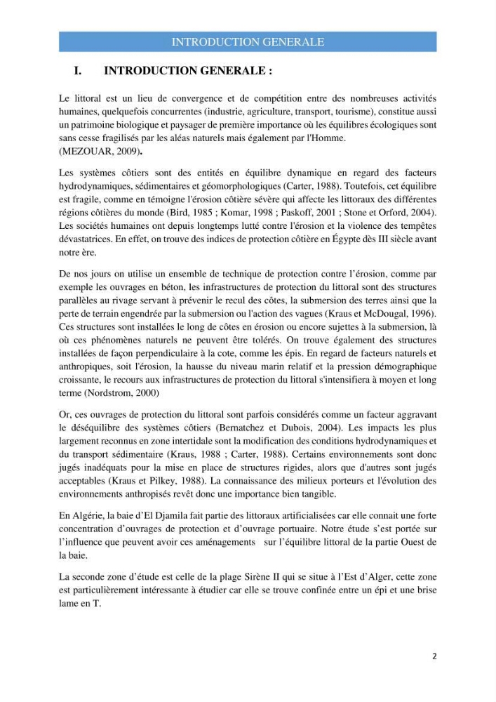 Influence des ouvrages portuaires et de protection sur l\'équilibre du littoral centre Algerien