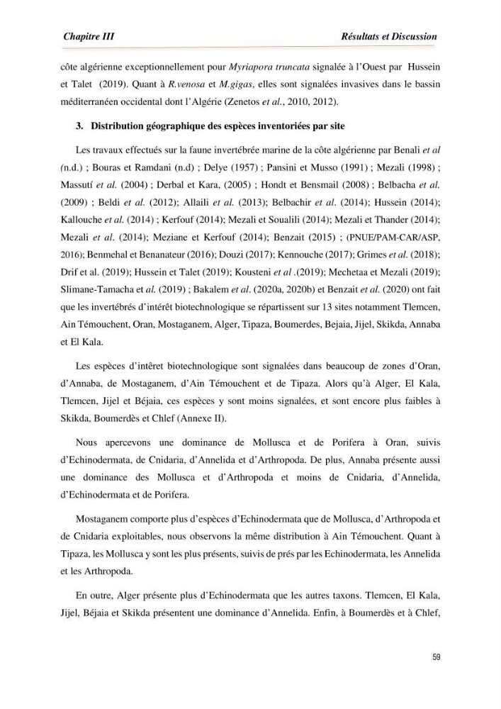 Mise en évidence de la faune marine d’intérêt biotechnologique de la côte algérienne.: