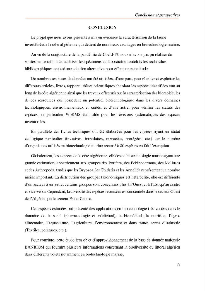 Mise en évidence de la faune marine d’intérêt biotechnologique de la côte algérienne.: