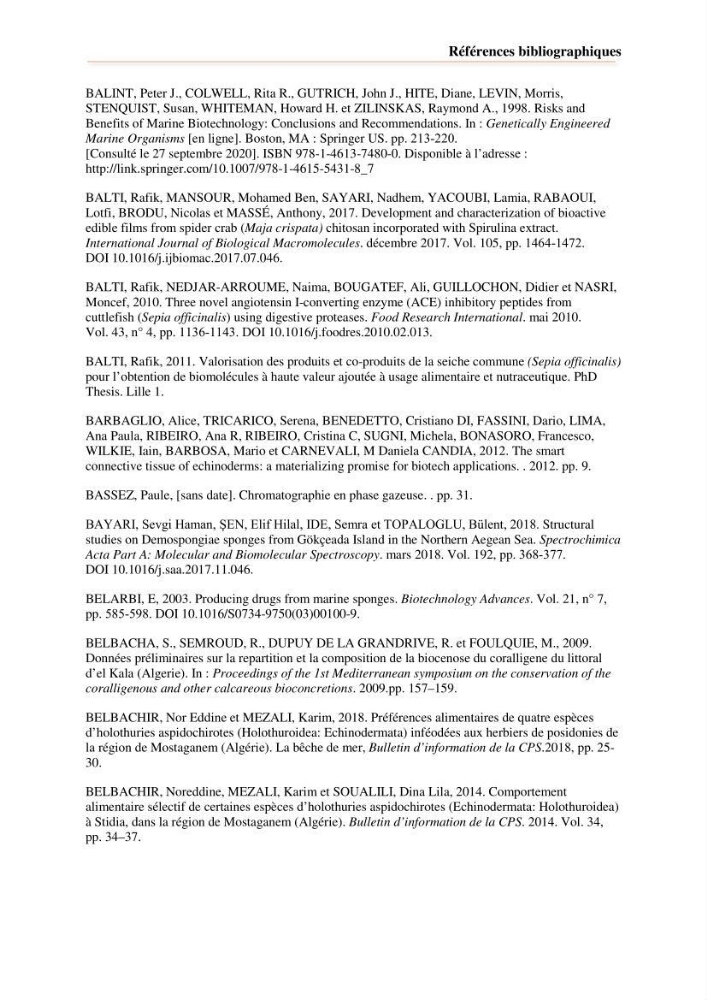 Mise en évidence de la faune marine d’intérêt biotechnologique de la côte algérienne.: