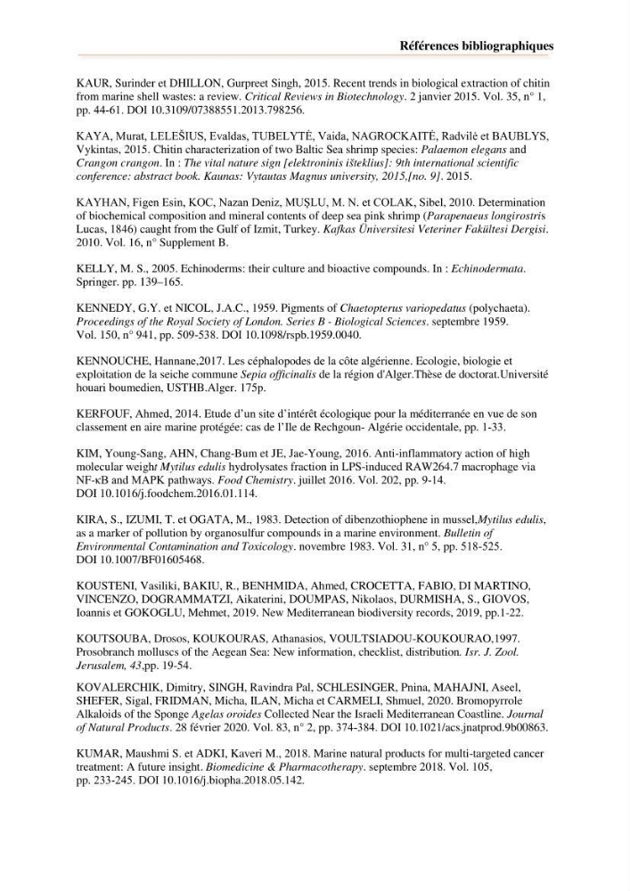 Mise en évidence de la faune marine d’intérêt biotechnologique de la côte algérienne.: