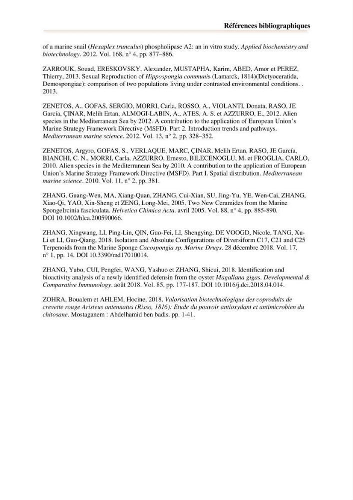 Mise en évidence de la faune marine d’intérêt biotechnologique de la côte algérienne.: