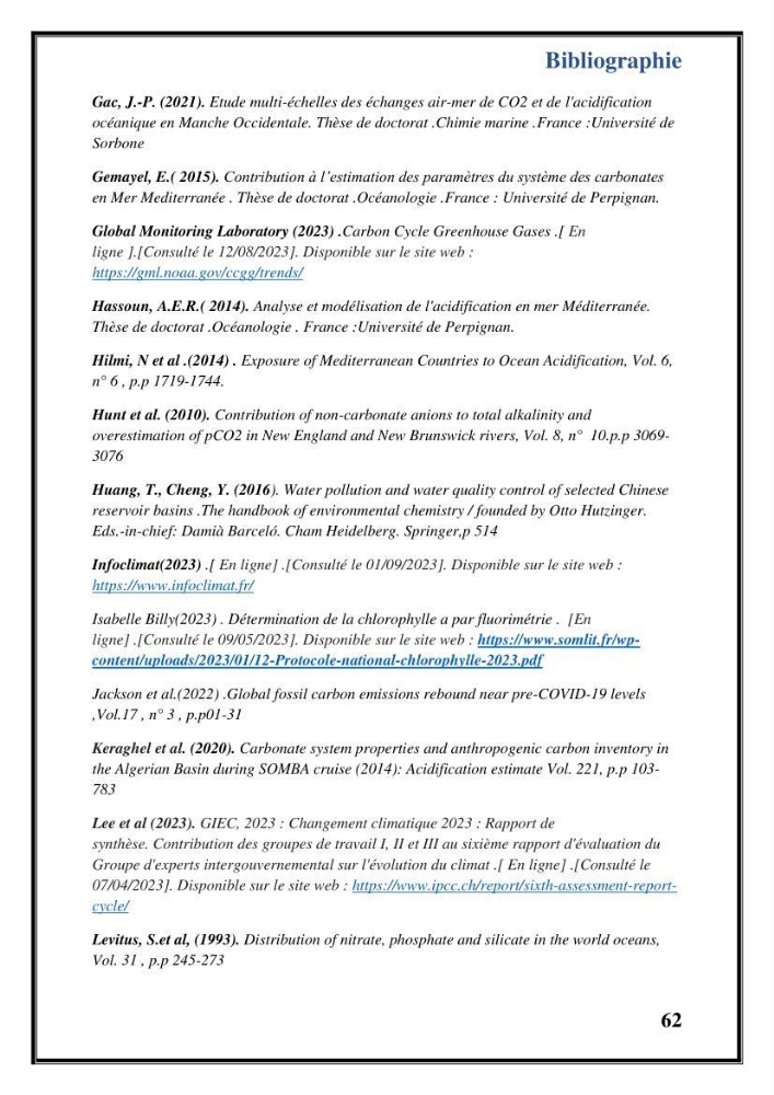 Contribution à l’étude du cycle annuel des flux air-mer en CO2 et l’évaluation de l’état de l’eutrophisation dans la baie de Bou Ismail