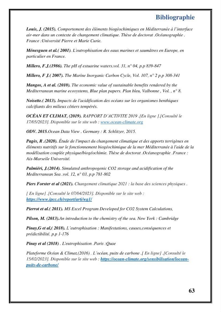 Contribution à l’étude du cycle annuel des flux air-mer en CO2 et l’évaluation de l’état de l’eutrophisation dans la baie de Bou Ismail