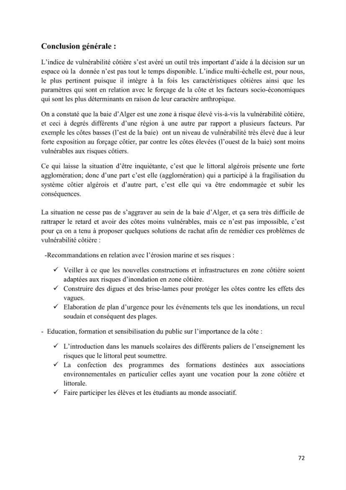 Apport de la variable socio-économique sur l\'évaluation de la vullnérabilité côtière: cas la baie d\'Alger