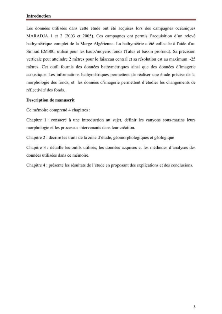 Processus d’initiation et d’évolution des canyons sous-marins le long de la marge continental du Golf de Bejaia