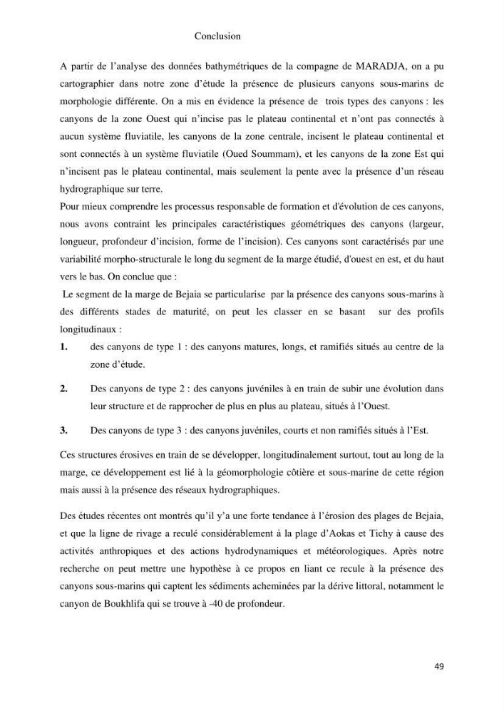 Processus d’initiation et d’évolution des canyons sous-marins le long de la marge continental du Golf de Bejaia