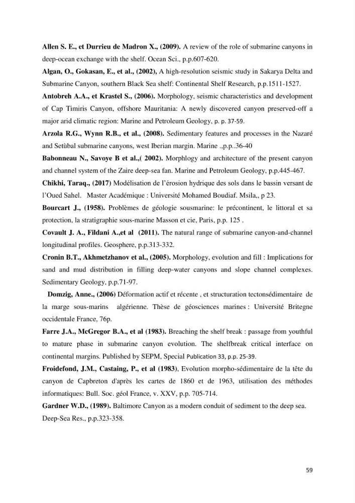 Processus d’initiation et d’évolution des canyons sous-marins le long de la marge continental du Golf de Bejaia