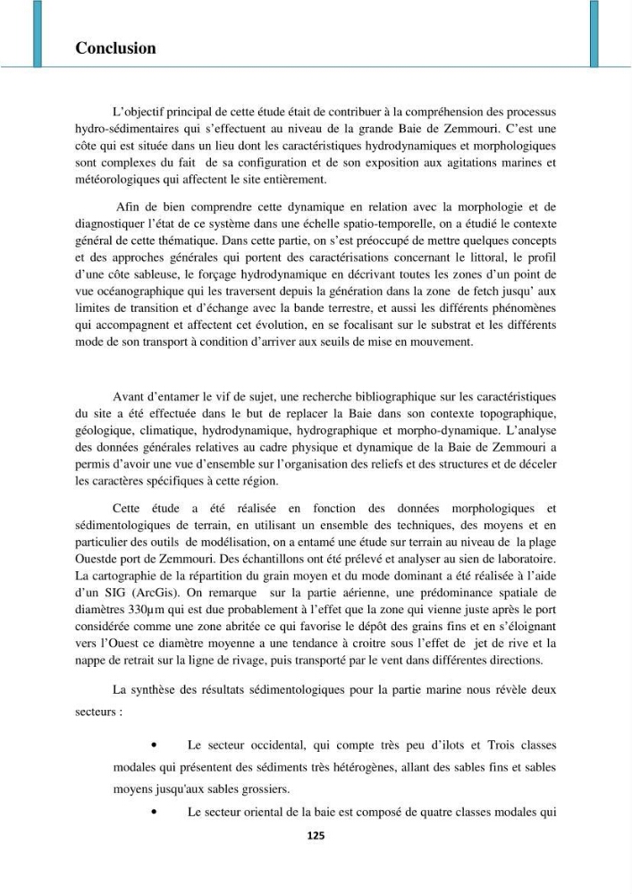 Processus mis en jeu dans l\'évolution morpho-dynamique de la baie de Zemmouri