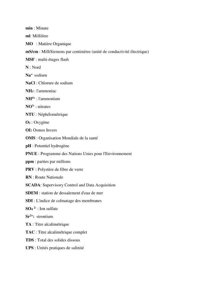 Identification des paramètres des eaux brutes et des eaux produites, et suivi des rejets de saumures issus de la station de dessalement EL MARSA