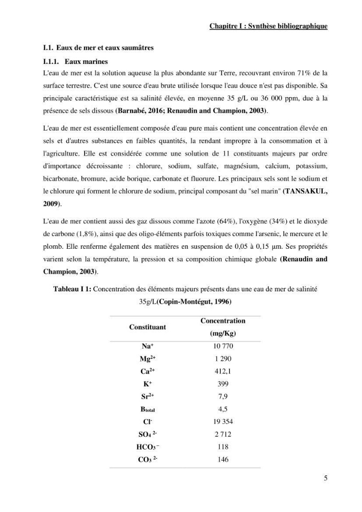 Identification des paramètres des eaux brutes et des eaux produites, et suivi des rejets de saumures issus de la station de dessalement EL MARSA