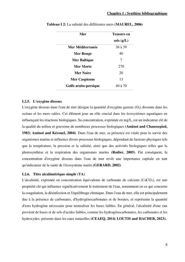 Identification des paramètres des eaux brutes et des eaux produites, et suivi des rejets de saumures issus de la station de dessalement EL MARSA