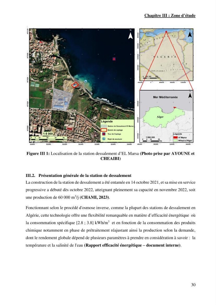 Identification des paramètres des eaux brutes et des eaux produites, et suivi des rejets de saumures issus de la station de dessalement EL MARSA