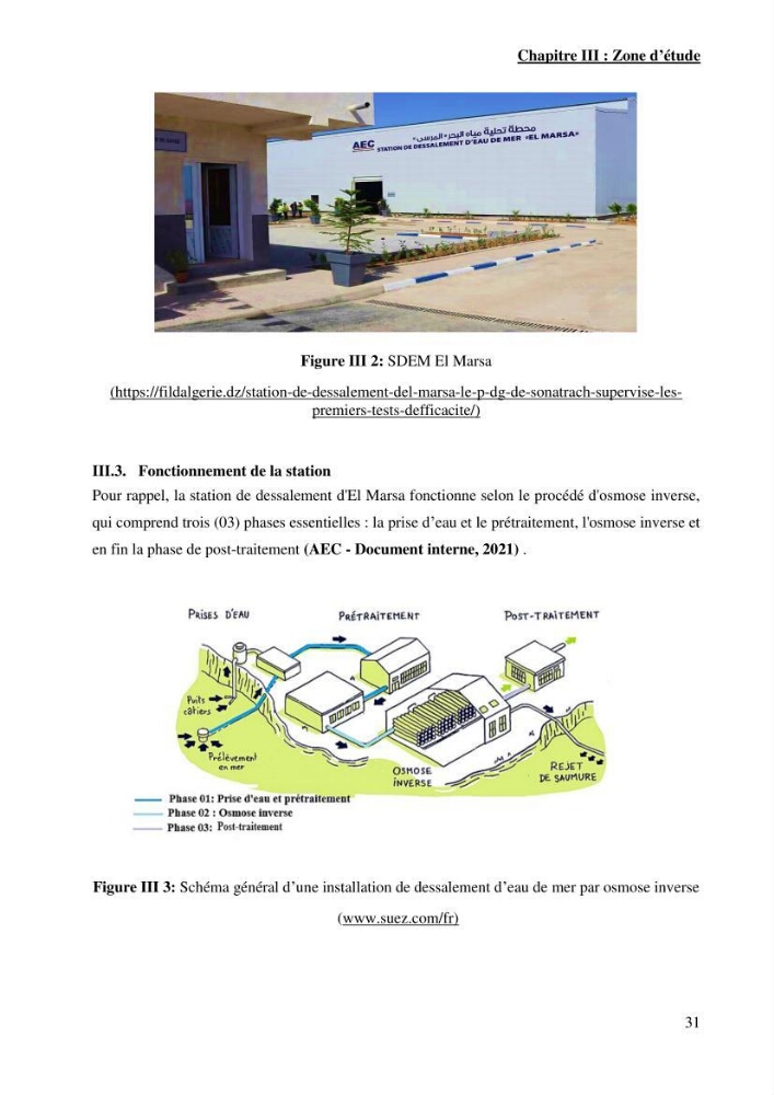 Identification des paramètres des eaux brutes et des eaux produites, et suivi des rejets de saumures issus de la station de dessalement EL MARSA