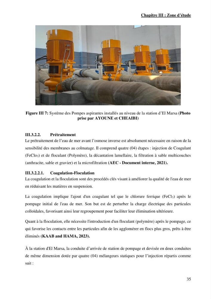 Identification des paramètres des eaux brutes et des eaux produites, et suivi des rejets de saumures issus de la station de dessalement EL MARSA