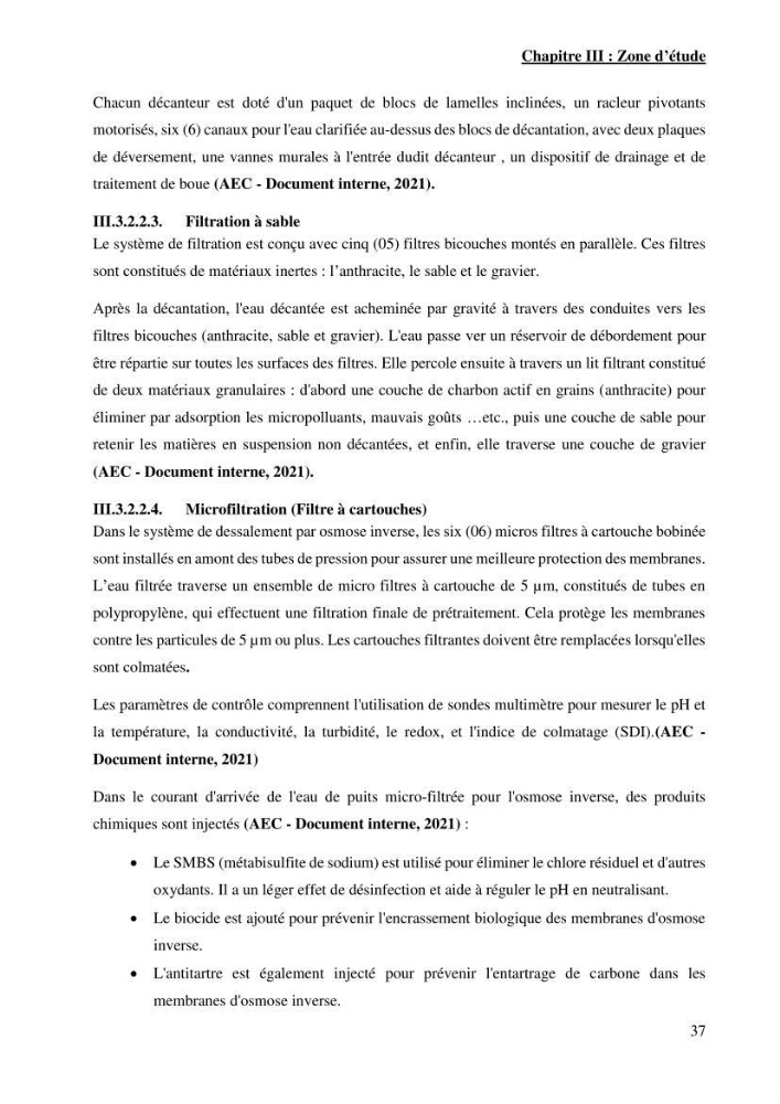 Identification des paramètres des eaux brutes et des eaux produites, et suivi des rejets de saumures issus de la station de dessalement EL MARSA